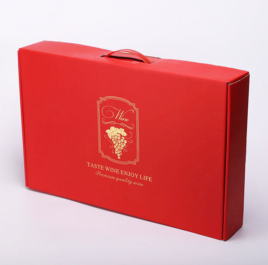 Custom corrugated cardboard wine packaging box with handle ...