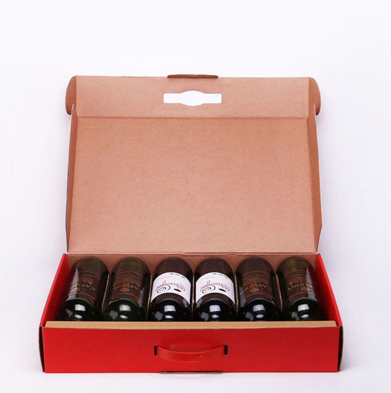Custom corrugated cardboard wine packaging box with handle in china
