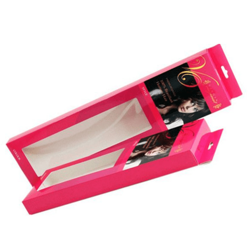 Hair extension packaging box with PVC window