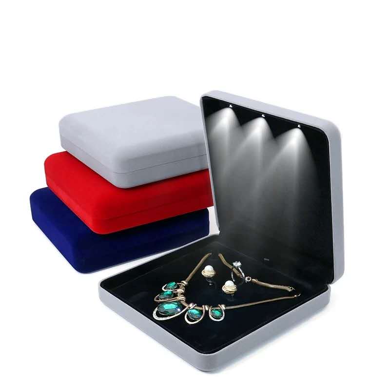 LED Lighted Jewelry Necklace Ring Box Earring Holder Wedding Velvet Gift Box 