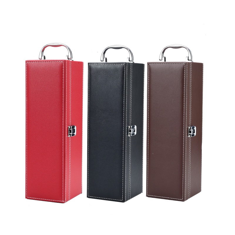 www.hoocing.com Custom wholesale black pu leather premium gift wine luxury bottle packaging box single classical single red gift wine box