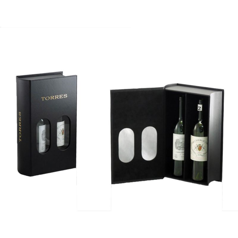 2 bottles book shape leather box for wine and whiskey