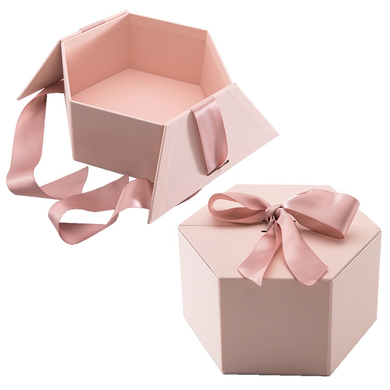 Custom Luxury hexagon eco friendly flower box with ribbon-www.hoocing.com