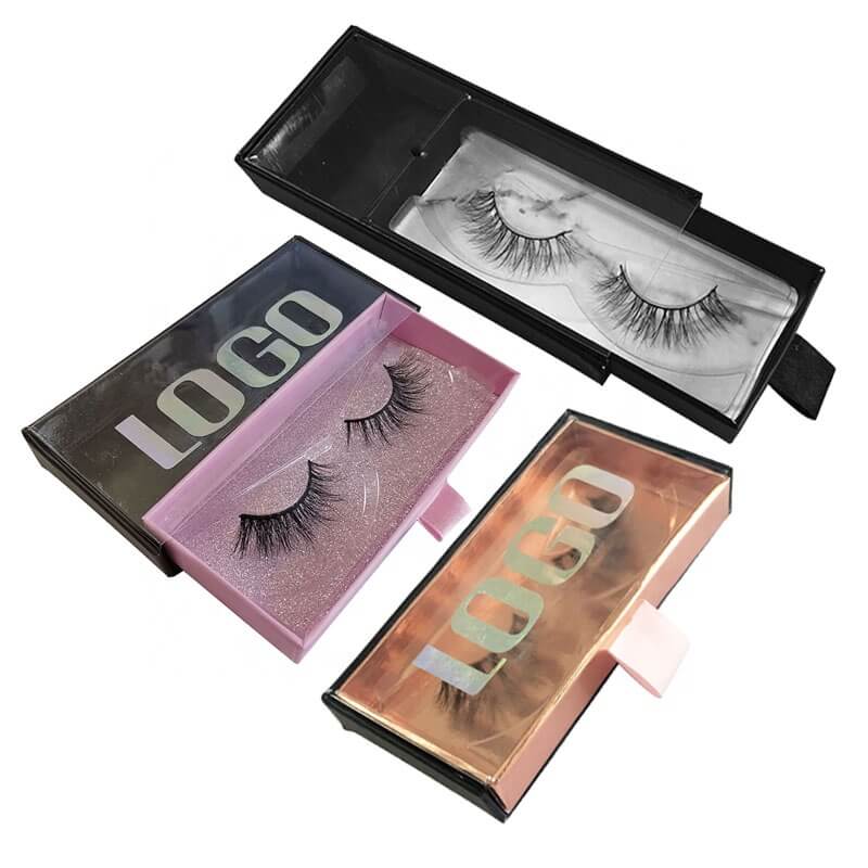 www.hoocing.com-Private Label Empty Custom Holographic Logo See Through PVC Window False Eyelash Drawer Packaging box