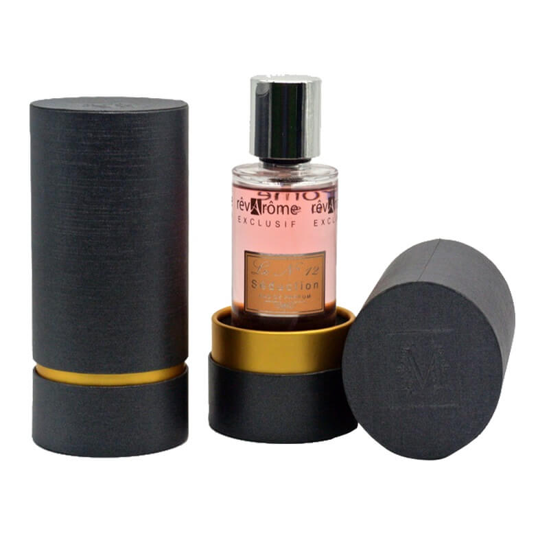 Black small cardboard tubes packaging for perfume bottles