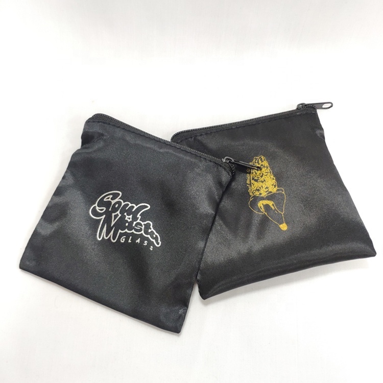 Promotional small silk bag with zipper custom logo pouch satin