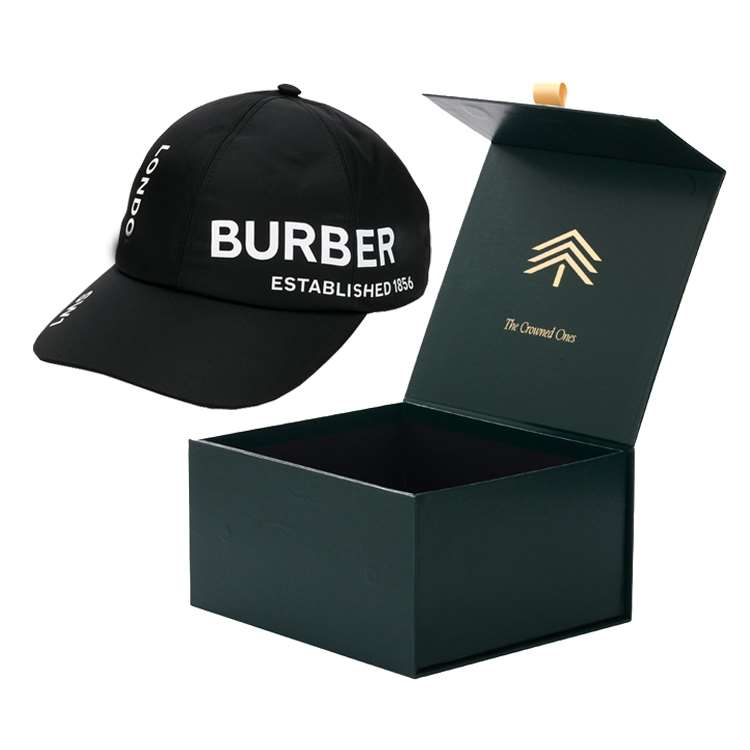 Luxury Custom Black Colored Printed Square Rigid Magnet Cardboard Magnetic Cap Baseball Hat Boxes Packaging