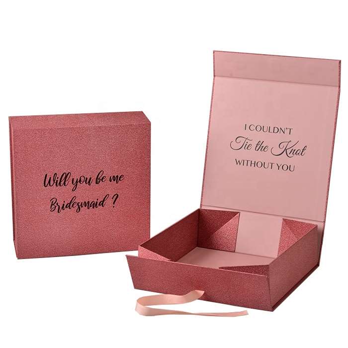 Glitter paper packaging box for shoe clothing wig hair cosmetic printed square folding paper gift custom cardboard boxes